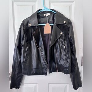 Main Strip Black Leather Fringe Jacket
